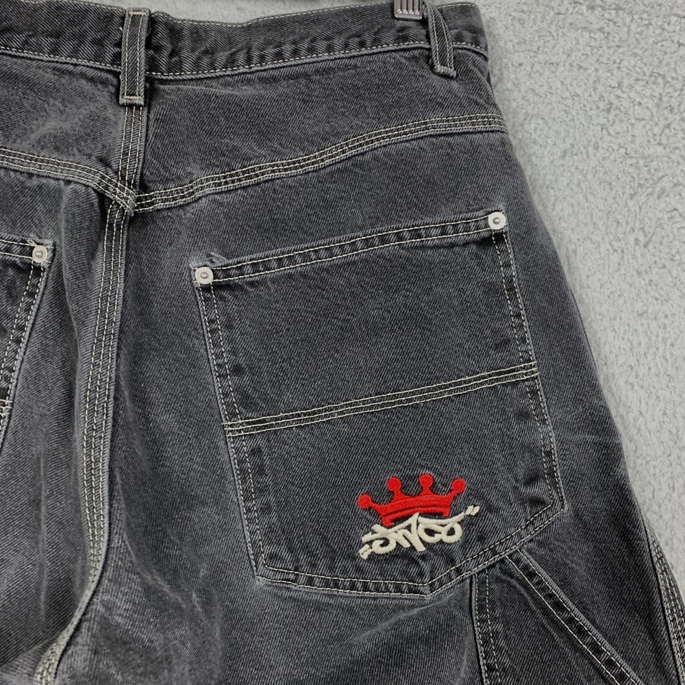 Vintage JNCO Jeans Graffiti‎ Crown Mens 32x34 Washed Black Baggy 90s Y2k Skater